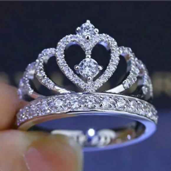 NEW 925 Sterling Silver Diamond Crown Ring - Picture 3 of 7